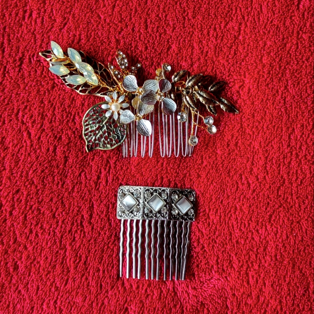 Sterling Silver Decorative Metal Hair Combs Set of Two